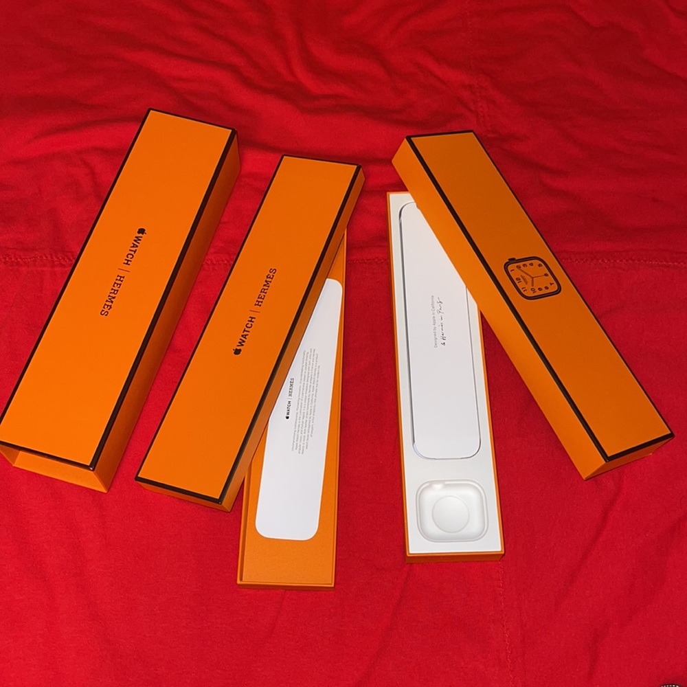 Hermes empty watch box and band box.